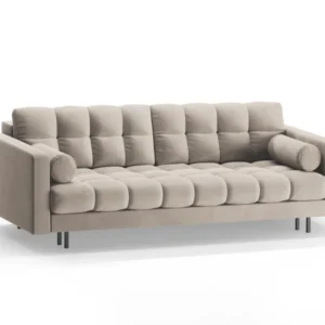Sofa sametová 3-osobová s funkcí spaní BALI béžová s černým podstavcem