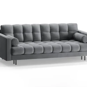 Sofa sametová 3-osobová s funkcí spaní BALI světle šedá s černým podstavcem