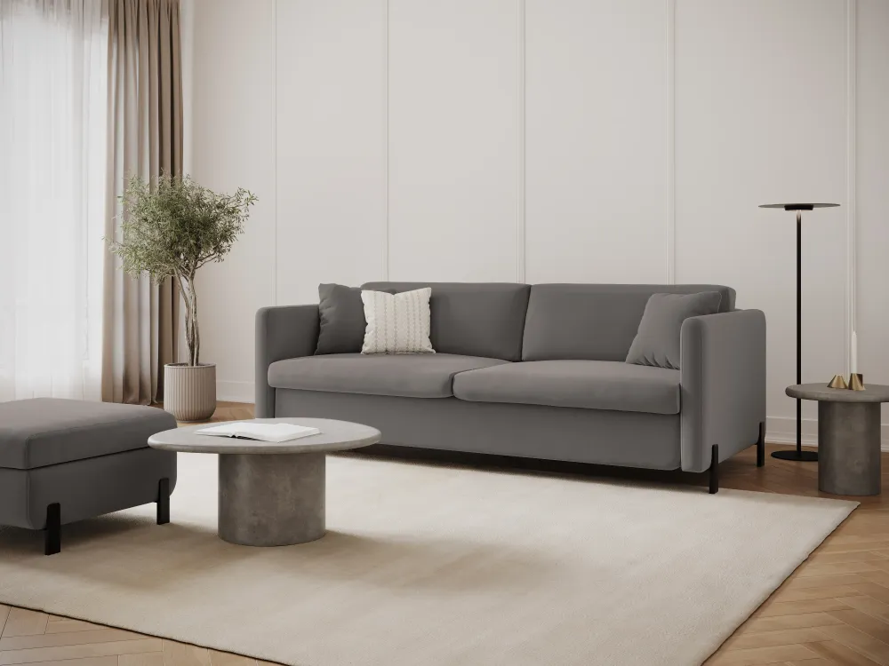 Sofa sametová 3-osobová s funkcí spaní GLORIA šedá