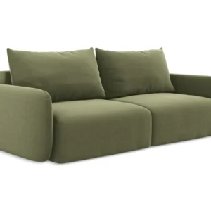 Sofa sametová 3-osobová s funkcí spaní KALENA olivová