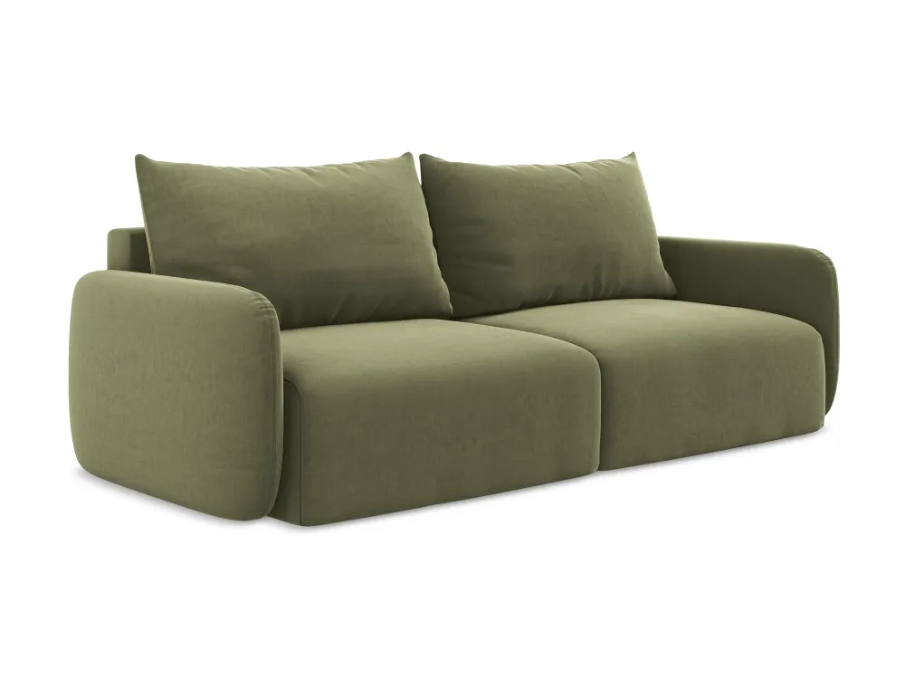 Sofa sametová 3-osobová s funkcí spaní KALENA olivová