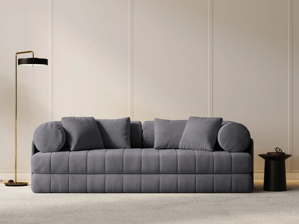 Sofa sametová 3-osobová s funkcí spaní KEMI tmavě šedá