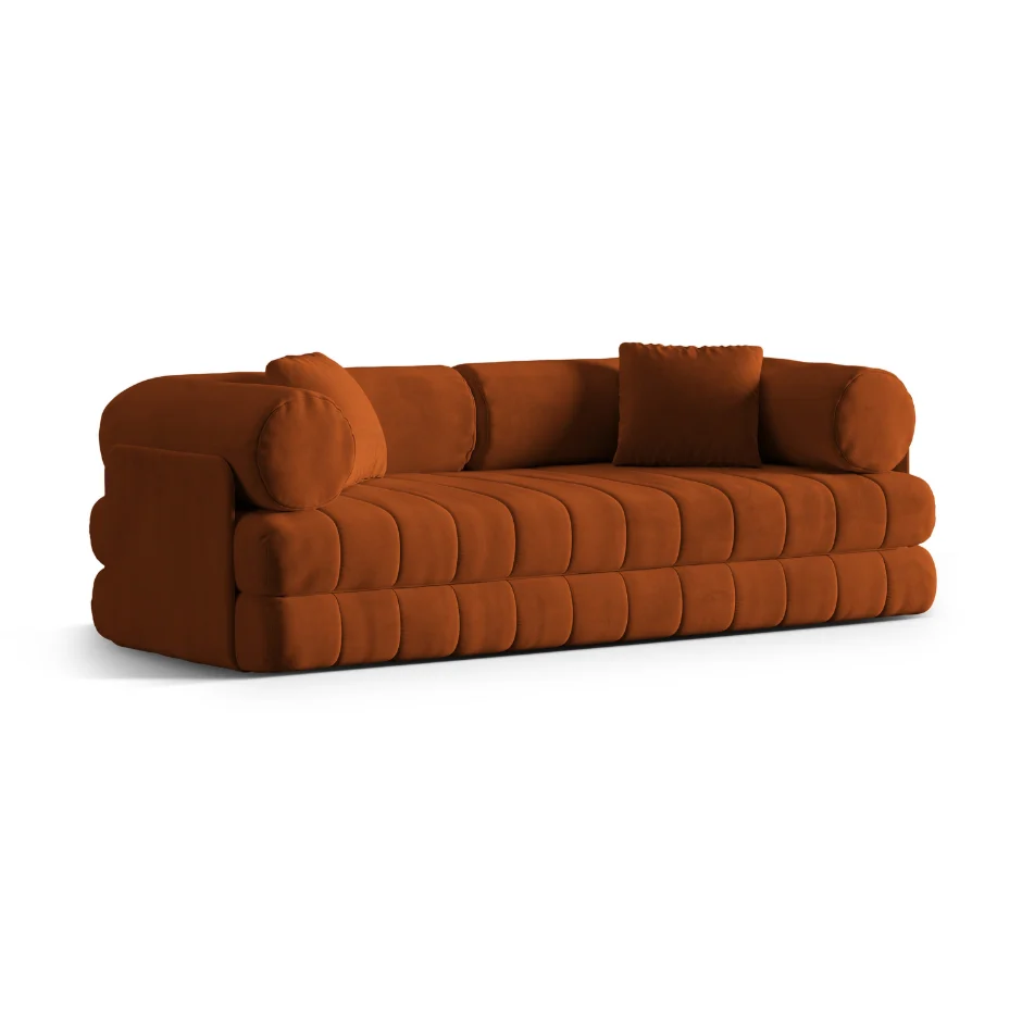 Sofa sametová 3-osobová s funkcí spaní KEMI terakota