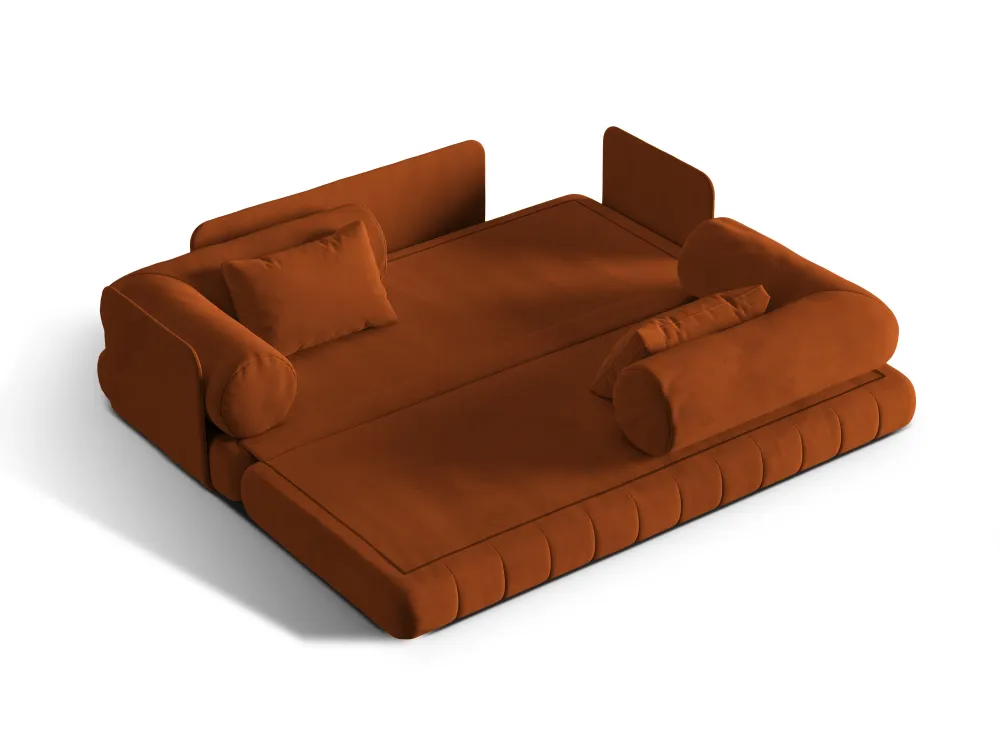 Sofa sametová 3-osobová s funkcí spaní KEMI terakota