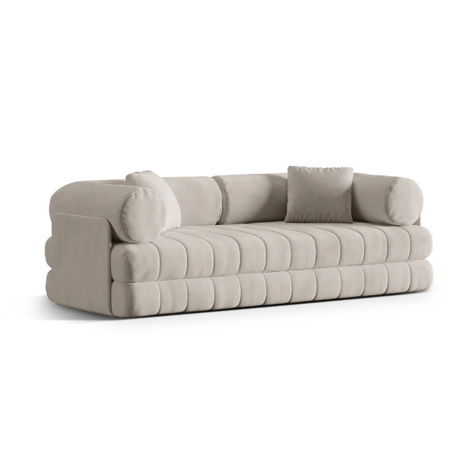 Sofa sametová 3-osobová s funkcí spaní KEMI béžová