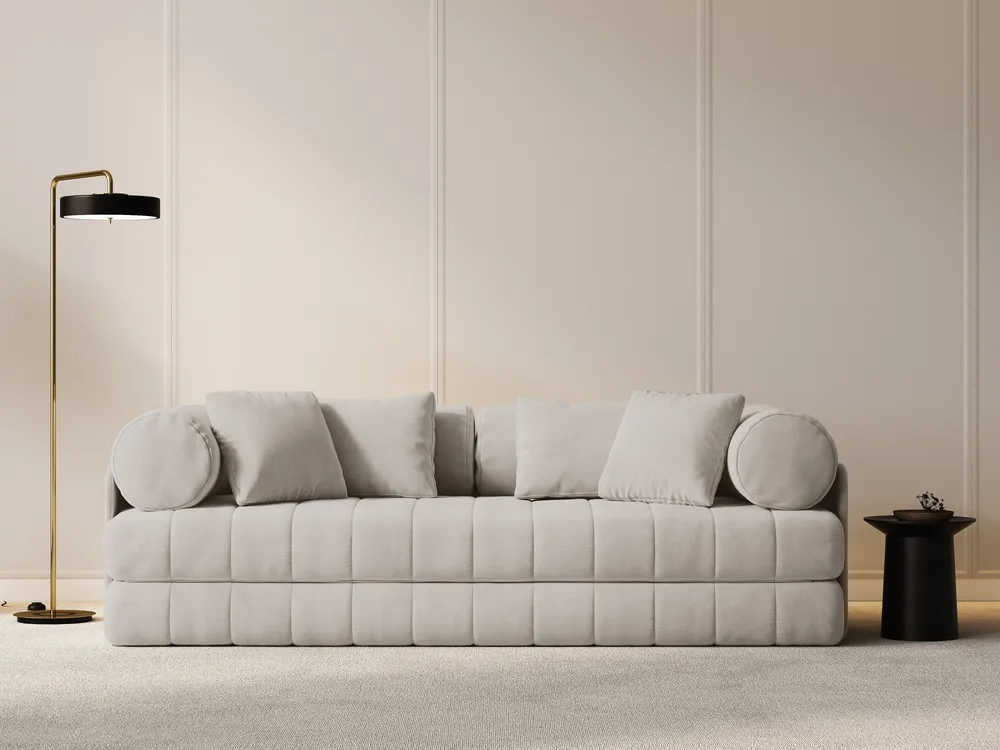 Sofa sametová 3-osobová s funkcí spaní KEMI béžová