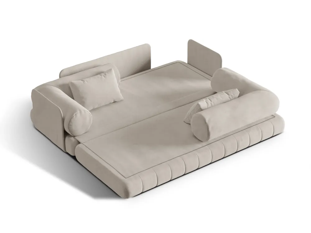Sofa sametová 3-osobová s funkcí spaní KEMI béžová
