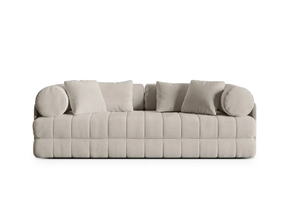 Sofa sametová 3-osobová s funkcí spaní KEMI béžová
