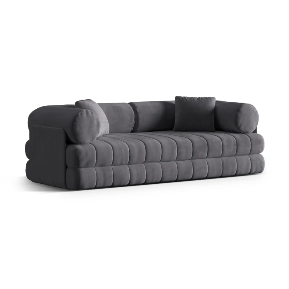 Sofa sametová 3-osobová s funkcí spaní KEMI tmavě šedá