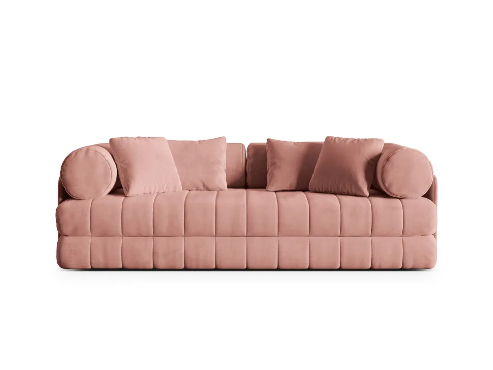 Sofa sametová 3-osobová s funkcí spaní KEMI růžová