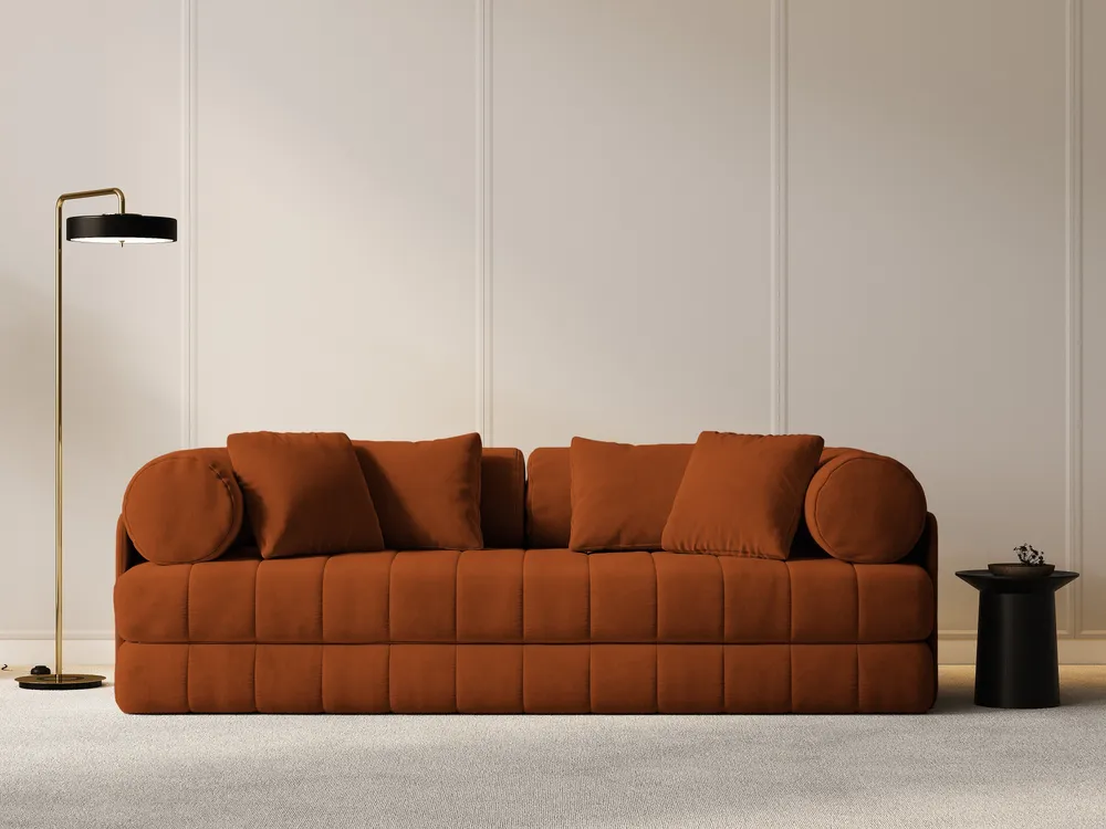 Sofa sametová 3-osobová s funkcí spaní KEMI terakota