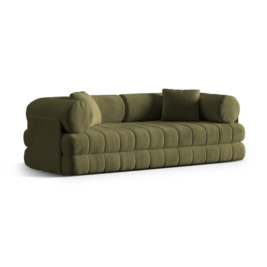 Sofa sametová 3-osobová s funkcí spaní KEMI zelená