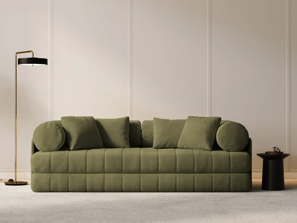 Sofa sametová 3-osobová s funkcí spaní KEMI zelená