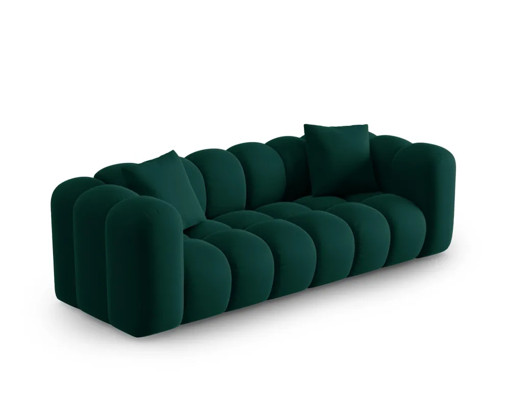 Sofa sametová 3-osobová HALLEY lahvově zelená