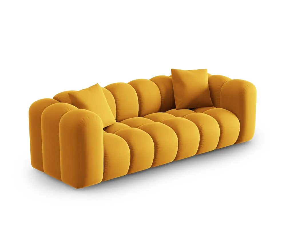 Sofa sametová 3-osobová HALLEY žlutá
