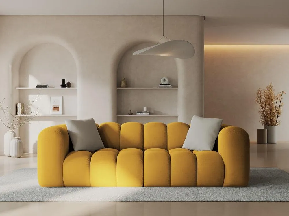 Sofa sametová 3-osobová HALLEY žlutá