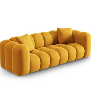 Sofa sametová 3-osobová HALLEY žlutá