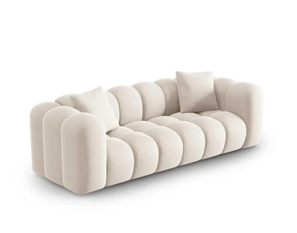 Sofa sametová 3-osobová HALLEY světle béžová