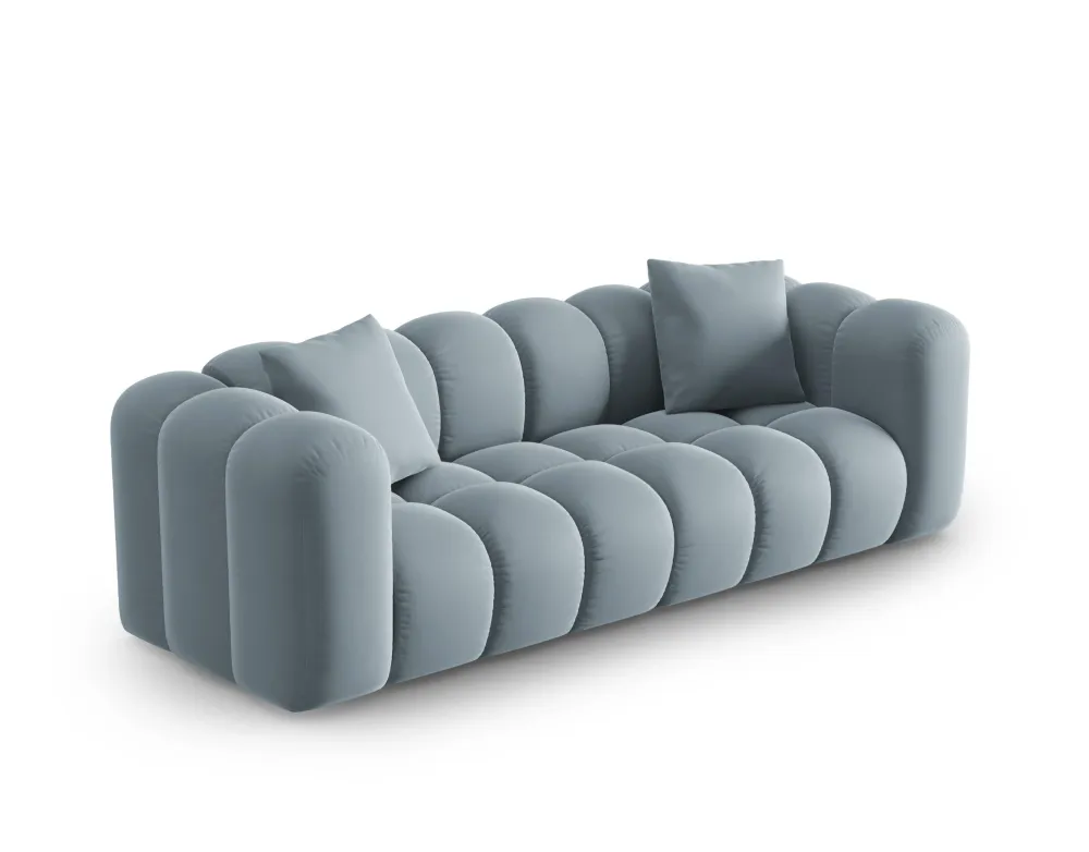 Sofa sametová 3-osobová HALLEY světle modrá