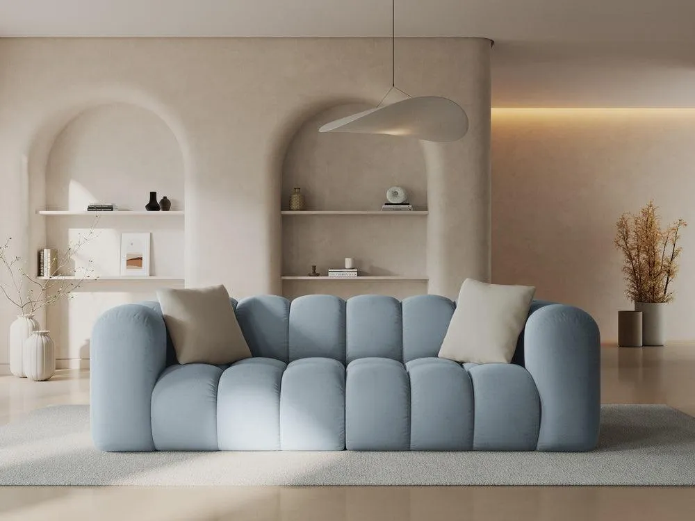 Sofa sametová 3-osobová HALLEY světle modrá