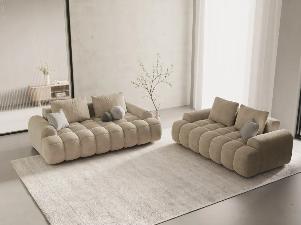 Sofa sametová 3-osobová LINZ světle béžová