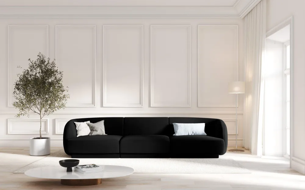 Sofa sametová 3-osobová MILEY černá