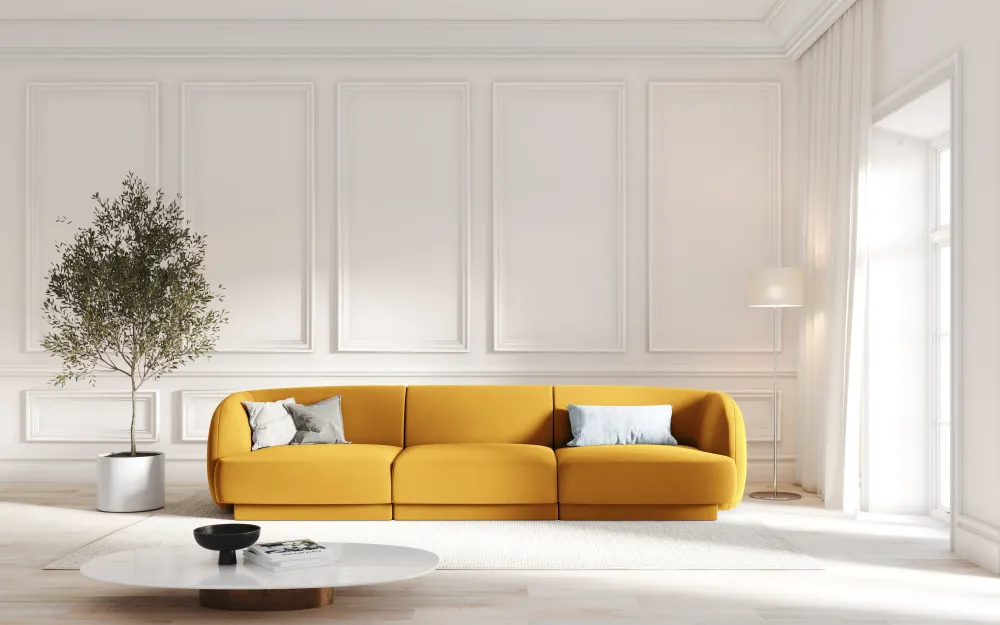 Sofa sametová 3-osobová MILEY žlutá