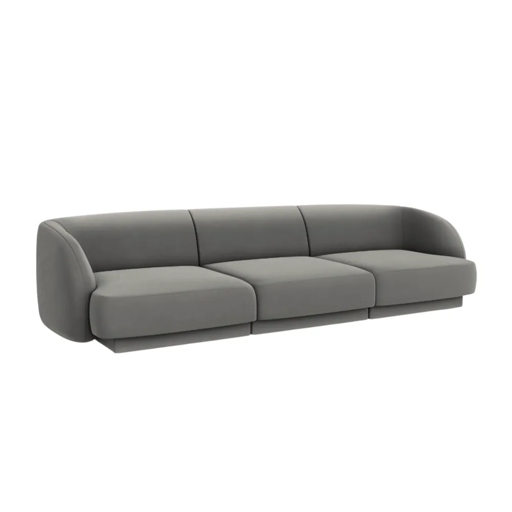 Sofa sametová 3-osobová MILEY světle šedá