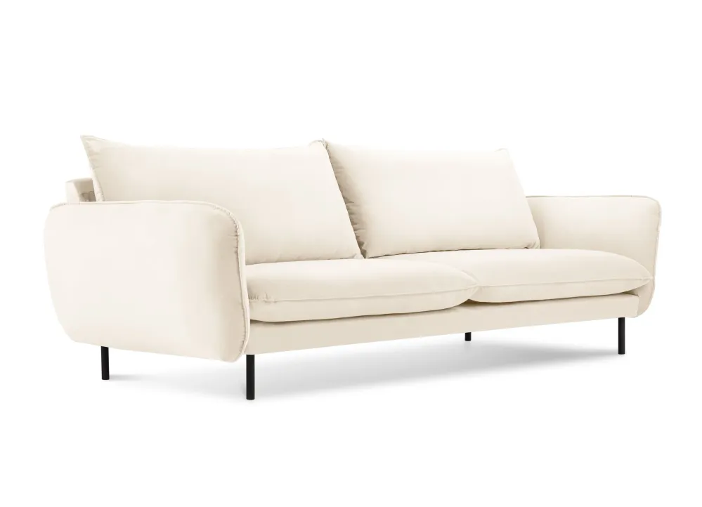 Sofa sametová 3-osobová VIENNA béžová s černým podstavcem