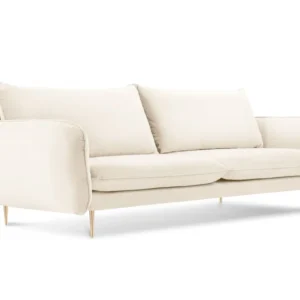 Sofa sametová 3-osobová VIENNA béžová se zlatým podstavcem