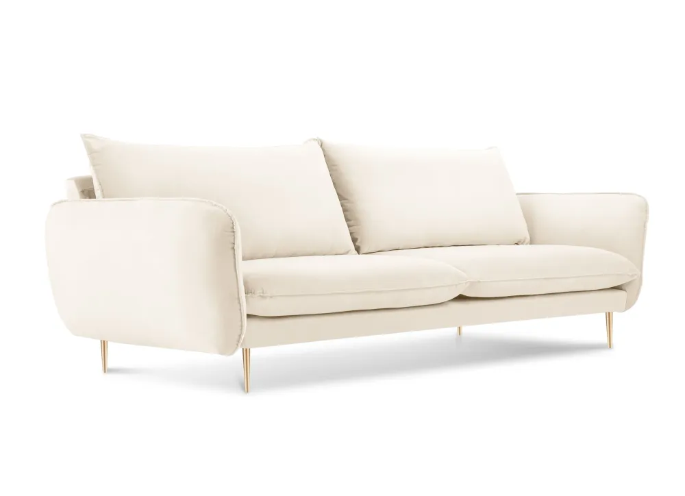 Sofa sametová 3-osobová VIENNA béžová se zlatým podstavcem