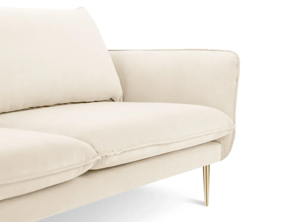 Sofa sametová 3-osobová VIENNA béžová se zlatým podstavcem