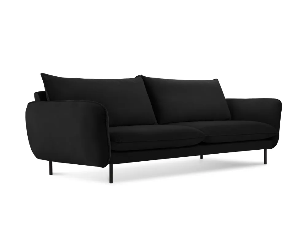 Sofa sametová 3-osobová VIENNA černá s černým podstavcem