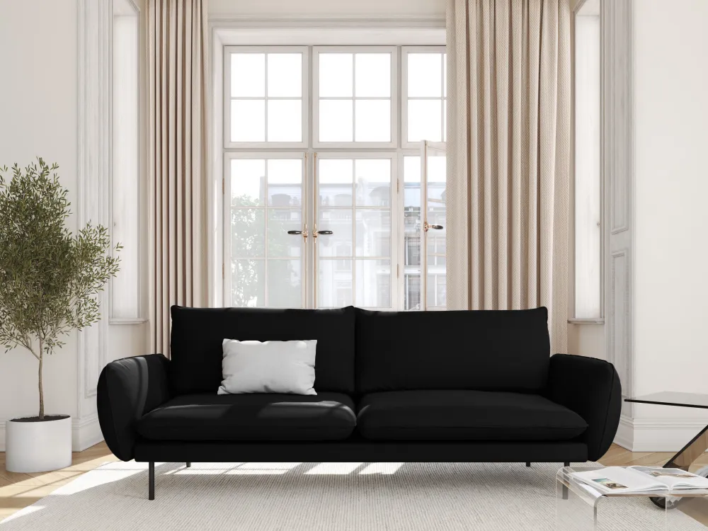 Sofa sametová 3-osobová VIENNA černá s černým podstavcem