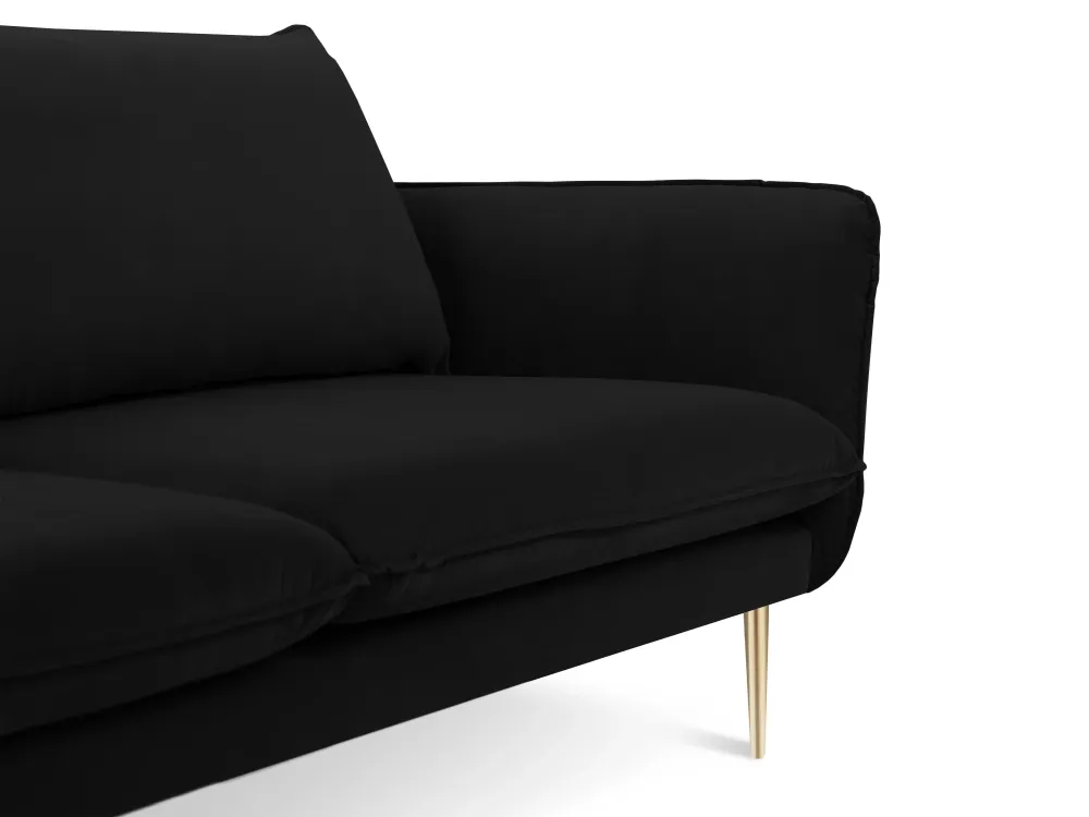 Sofa sametová 3-osobová VIENNA černá se zlatým podstavcem