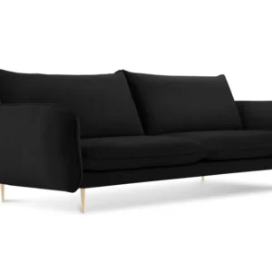Sofa sametová 3-osobová VIENNA černá se zlatým podstavcem
