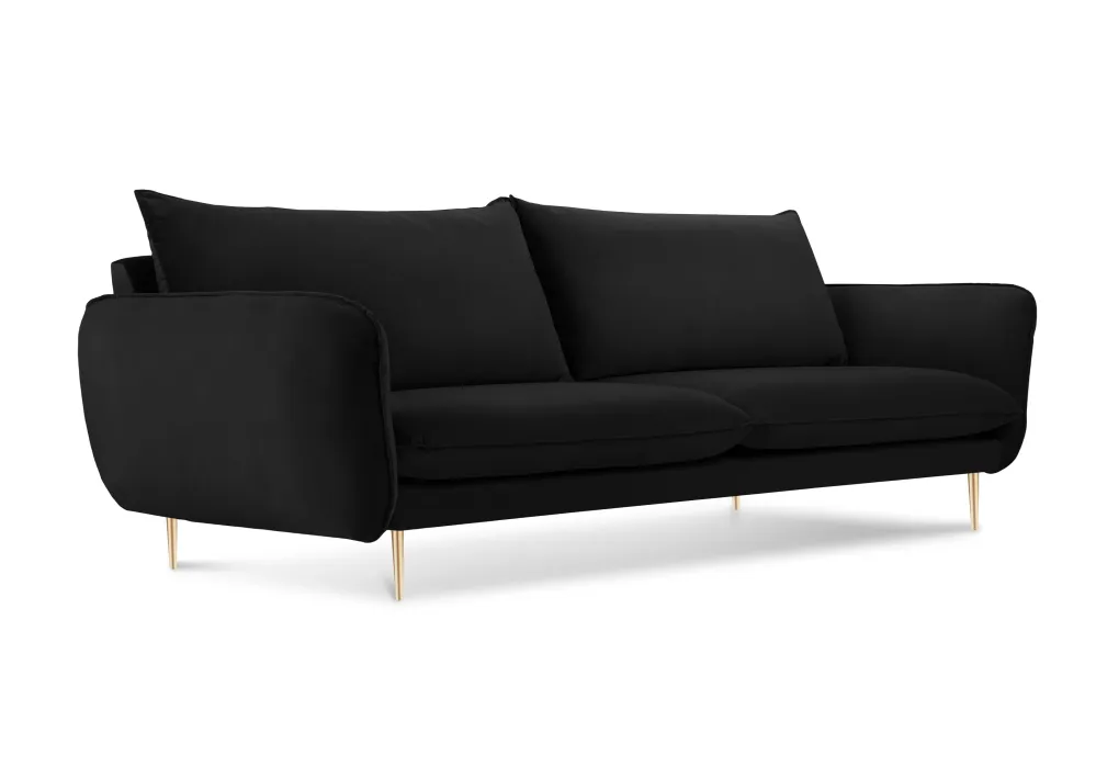 Sofa sametová 3-osobová VIENNA černá se zlatým podstavcem