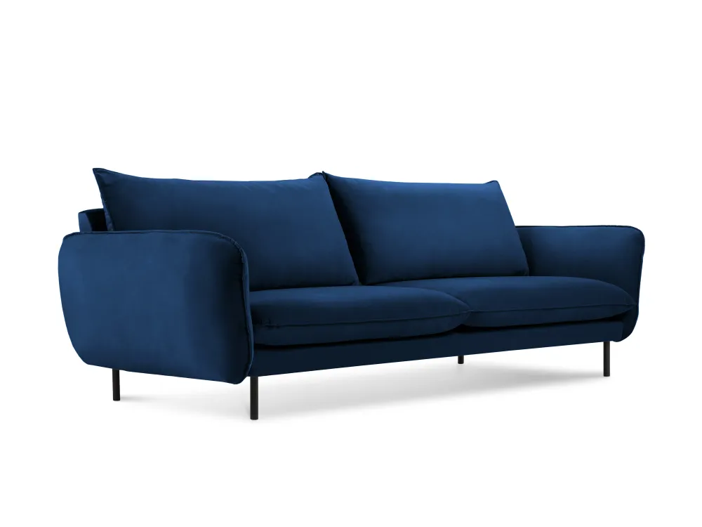 Sofa sametová 3-osobová VIENNA královská modrá s černým podstavcem