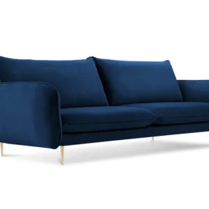 Sofa sametová 3-osobová VIENNA královská modrá se zlatým podstavcem