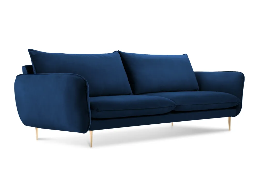 Sofa sametová 3-osobová VIENNA královská modrá se zlatým podstavcem