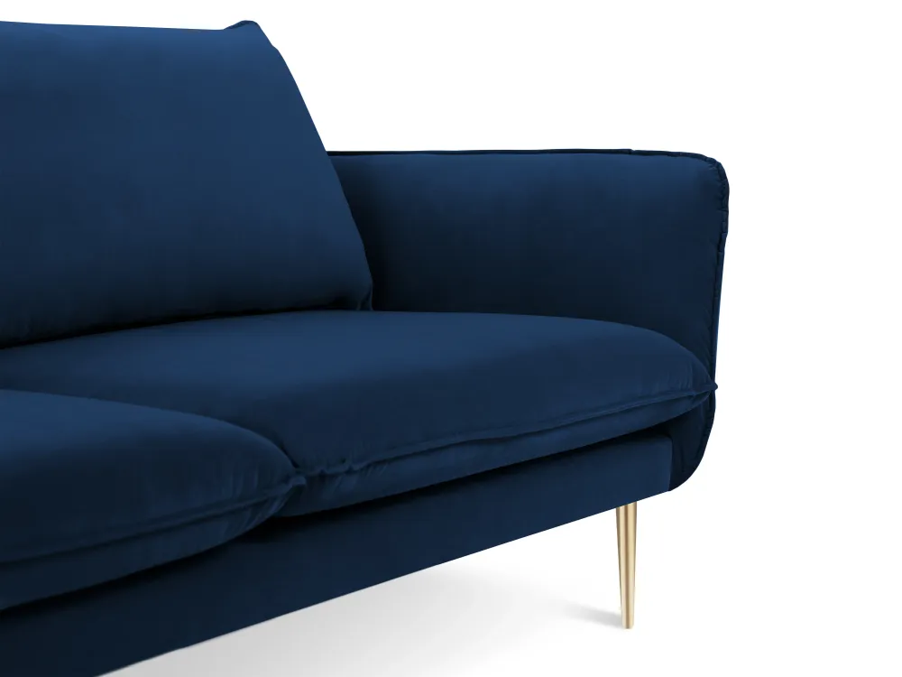 Sofa sametová 3-osobová VIENNA královská modrá se zlatým podstavcem