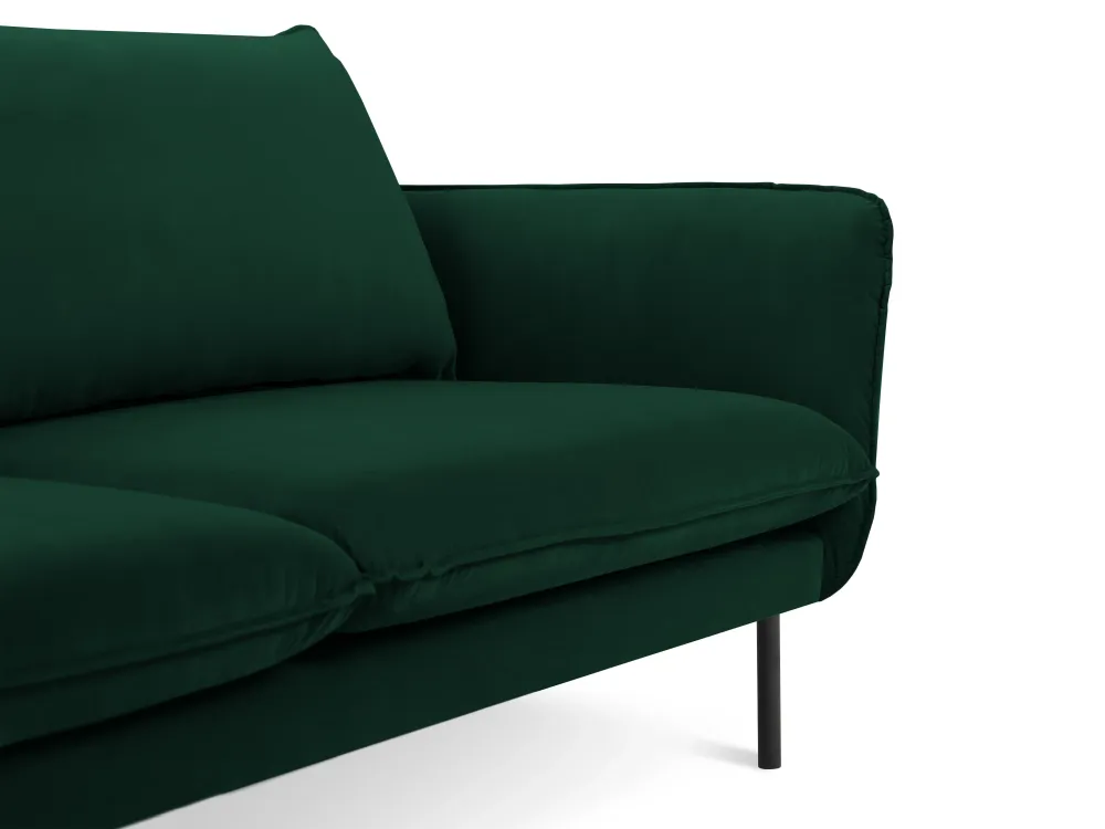 Sofa sametová 3-osobová VIENNA lahvově zelená s černým podstavcem