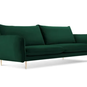 Sofa sametová 3-osobová VIENNA lahvově zelená se zlatým podstavcem