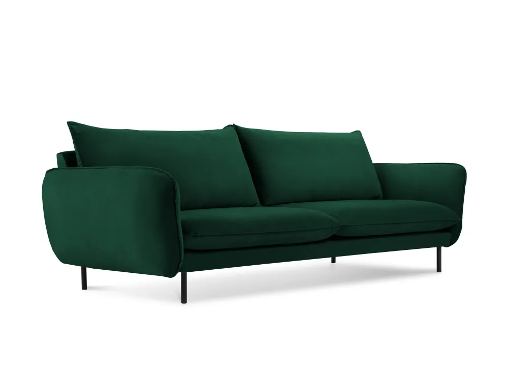 Sofa sametová 3-osobová VIENNA lahvově zelená s černým podstavcem