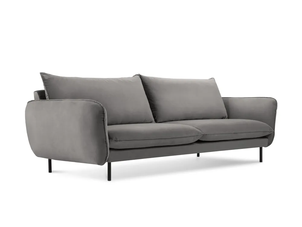 Sofa sametová 3-osobová VIENNA světle šedá s černým podstavcem