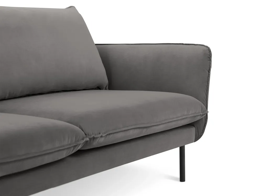 Sofa sametová 3-osobová VIENNA světle šedá s černým podstavcem
