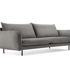 Sofa sametová 3-osobová VIENNA světle šedá s černým podstavcem