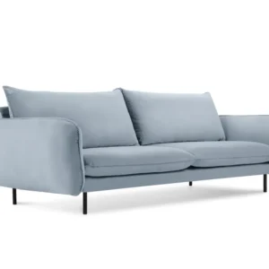 Sofa sametová 3-osobová VIENNA světle modrá s černým podstavcem