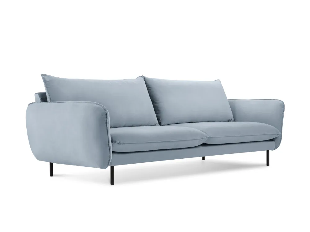 Sofa sametová 3-osobová VIENNA světle modrá s černým podstavcem
