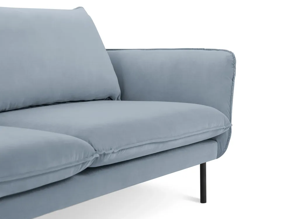 Sofa sametová 3-osobová VIENNA světle modrá s černým podstavcem